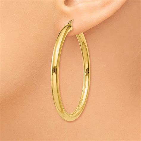 4mm 14k Yellow Gold Classic Round Hoop Earrings 50mm 1 78 Inch The Black Bow Jewelry Company