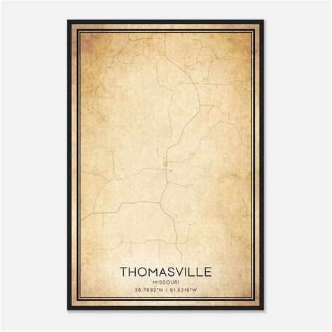 Vintage Thomasville Missouri Map Poster, Thomasville MO City Road Wall