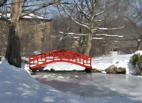 Japanese Bridge In Winter Rendering Photograph by Chris Fleming - Fine ...