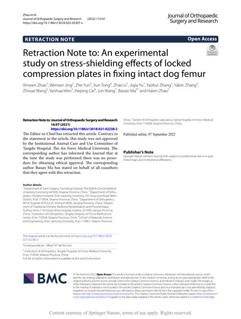 Pdf Retraction Note To An Experimental Study On Stress Shielding