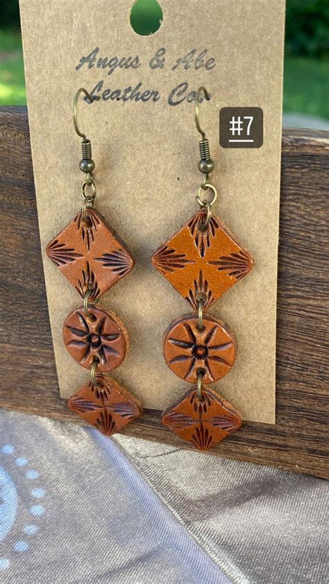 Tooled Leather Earrings Etsy