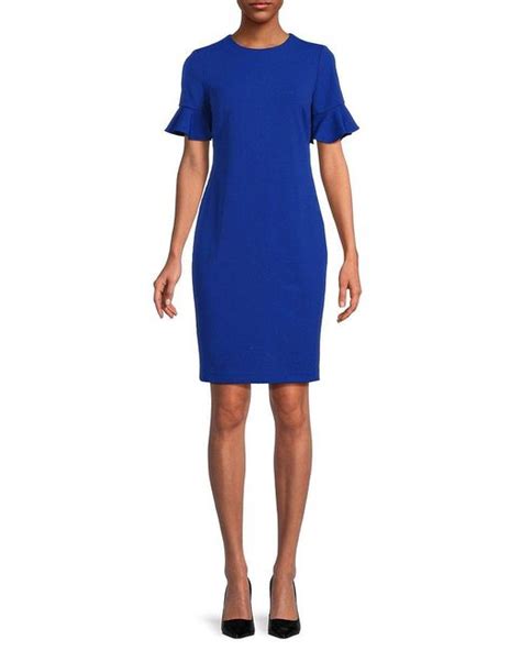 Calvin Klein Bell Sleeve Sheath Mini Dress In Blue Lyst