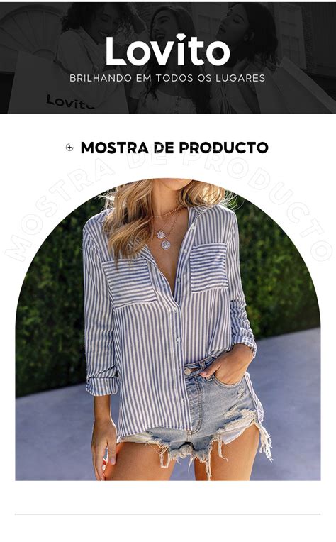 Lovito Blusa Casual Listrada Botões para Mulheres LNL36005 Azul