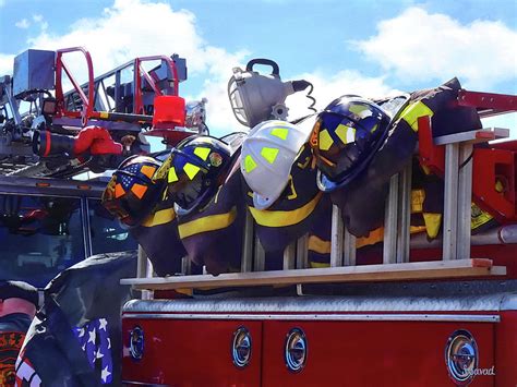 Firefighters Helmet On Fire Truck Photograph By Susan Savad Fine