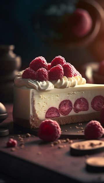 Premium Ai Image A Slice Of Raspberry Cheesecake With Raspberries On Top