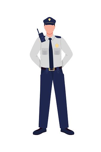 Police Officer Flat Color Vector Faceless Character Stock Illustration