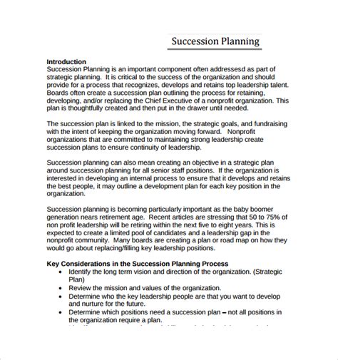 Free 9 Sample Succession Plan Templates In Pdf Ms Word