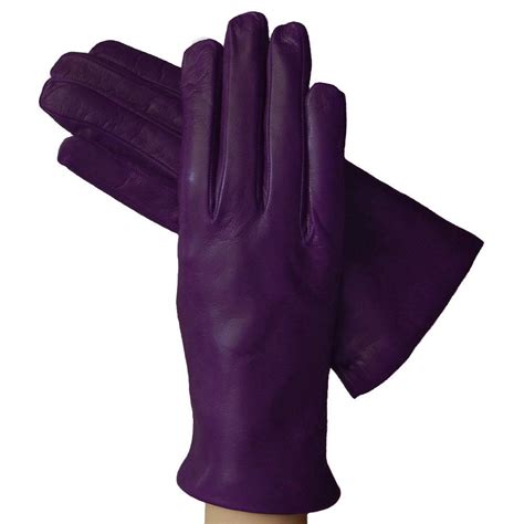 Violet Simple Leather Gloves Lined In Cashmere Leather Gloves