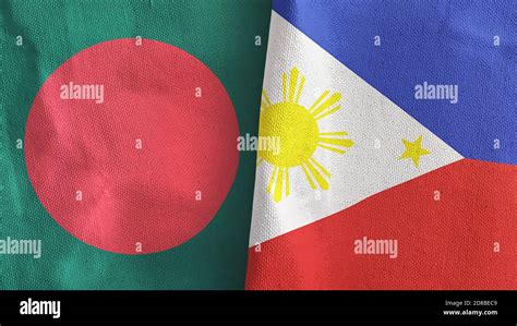 Philippines And Bangladesh Two Flags Textile Cloth D Rendering Stock