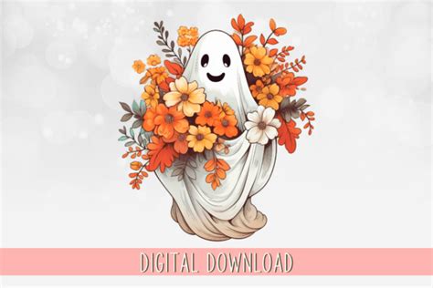 Cute Ghost Holding Fall Flowers Graphic by The Trendy Download ...