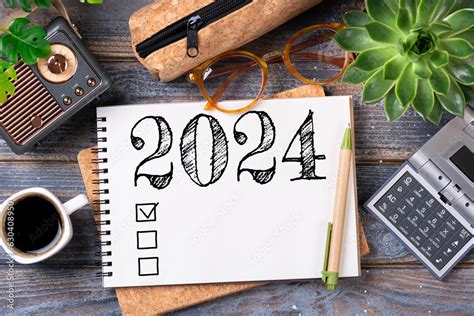 New Year Resolutions 2024 On Desk 2024 Goals List With Notebook