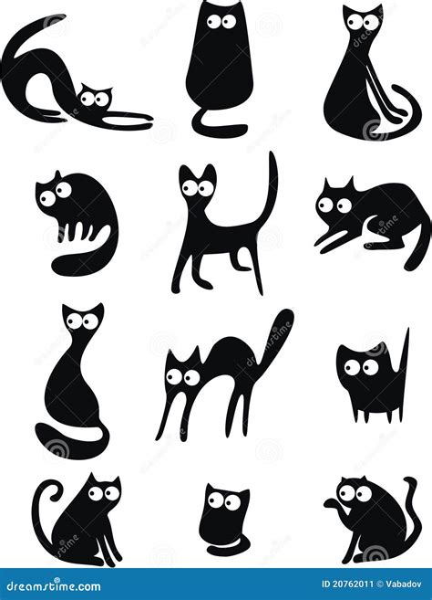 Siluetas del gato negro ilustración del vector Ilustración de mano