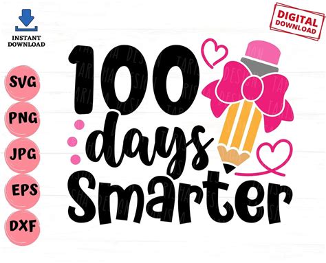 100 Days Smarter Svg 100 Days Of School Svg 100 Days Smarter Etsy