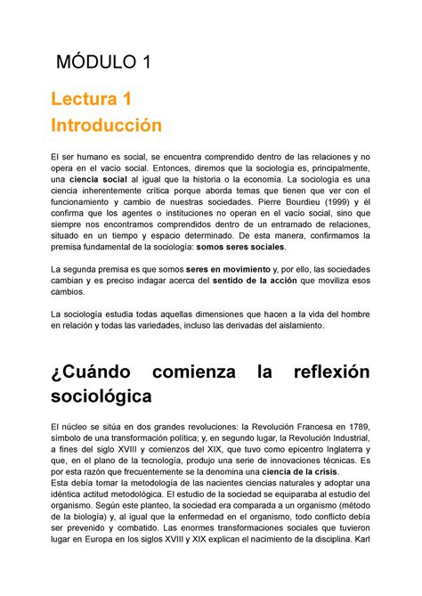 Modulo Sociologia Resumen Sociolog A General M Dulo Lectura