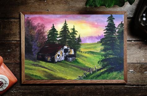 Cabin at Sunset Bob Ross Replica Acrylic on 16x20 Stretched | Etsy