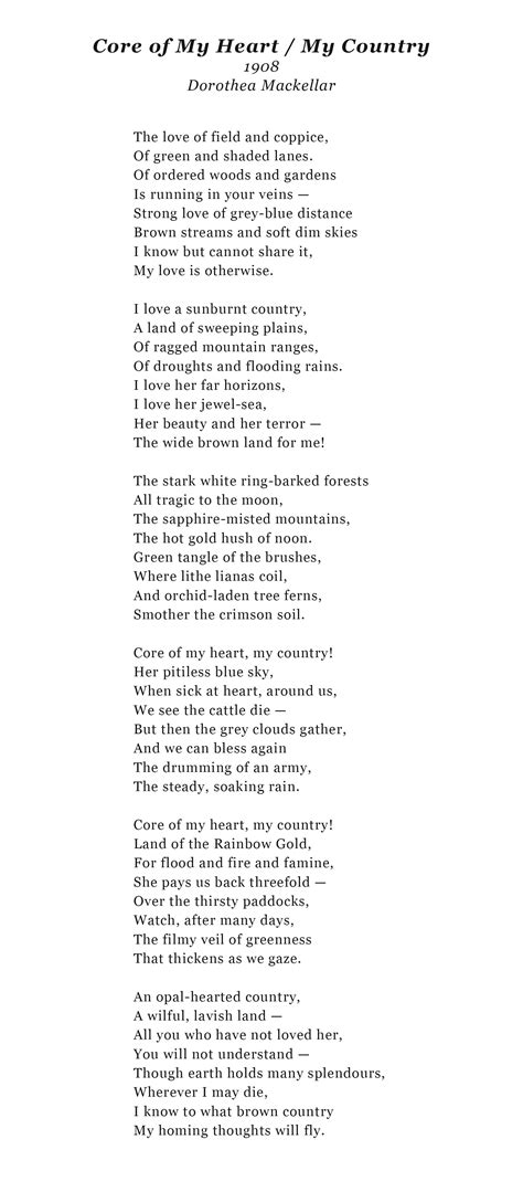 Poem Core Of My Heart My Country By Dorothea Mackellar R Poetry