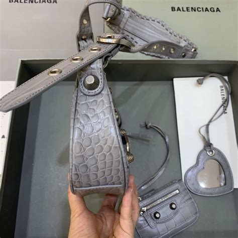 Balenciaga Vg Le Cagole Mini Multipouch In Gray Crocodile