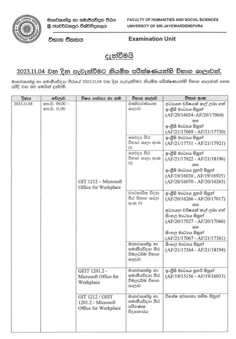 Lms University Of Sri Jayewardenepura 20231104 වන දින පැවැත්වීමට