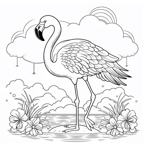 Flamingo Mit Einem Regenbogen Im Hintergrund Happycoloring Net