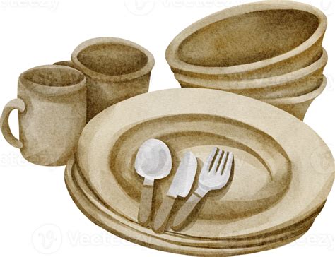 Watercolor Set Of Dish 23322600 Png