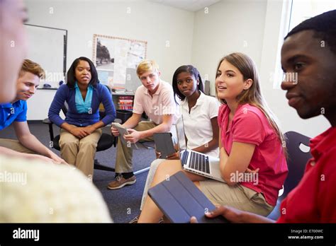 High School Students Taking Part In Group Discussion Stock Photo Alamy