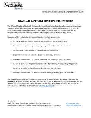 Fillable Online Graduate Assistant Position Request Form Fax Email