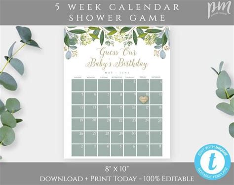 Greenery Birthday Guessing Game Template For Baby Shower 5 Week