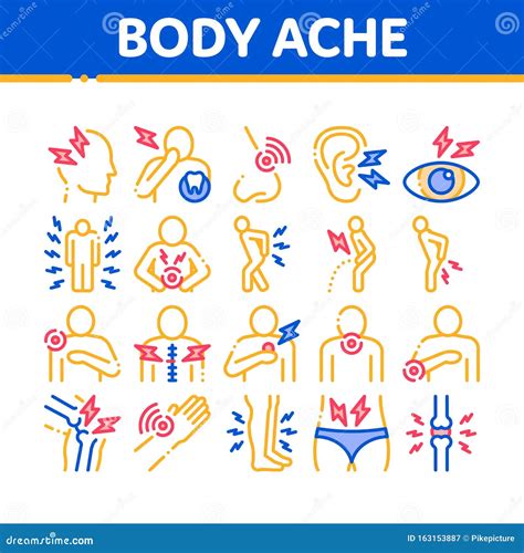 Body Ache Collection Elements Icons Set Vector Stock Vector