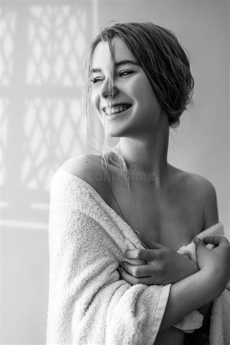 Beautiful Blonde In A Towel Cute Smiling Stock Image Image Of Mouth Beautiful