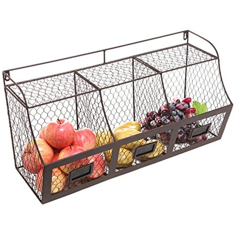 3 Tier Country Rustic Chicken Wire Style Metal Fruit Baskets Kitchen