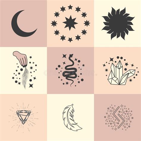 Set Of Magic Symbols Celestial Seamless Pattern Astrological Magical