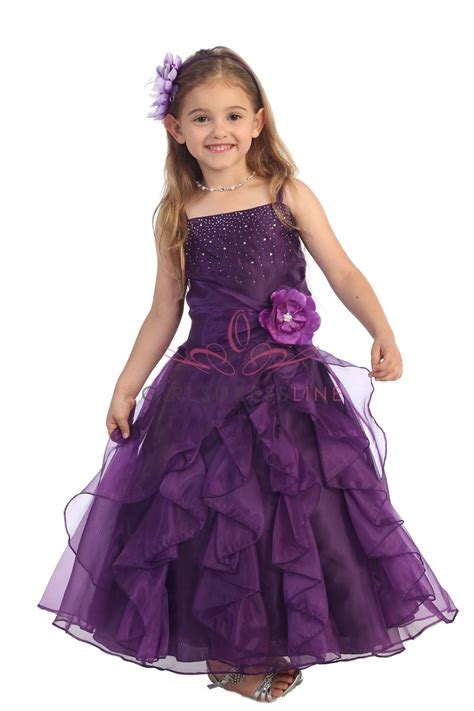 Plum Jeweled Bodice Ruffle Layered Organza Flower Girl Dress Flower Girl Dresses Plum Flower