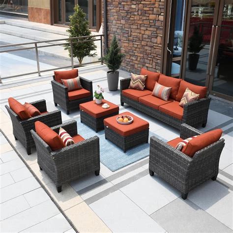 OVIOS New Vultros Gray 7 Piece Wicker Outdoor Patio Conversation