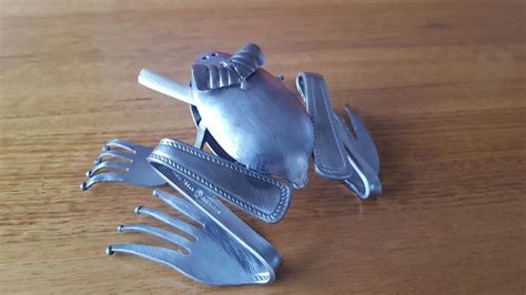 Smoking Stainless Steel Frog Made From Recycled Spoons And Forks