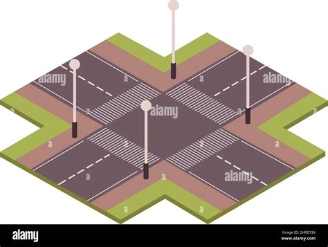 Road Set Isometric Composition With View Of Uncontrolled Road