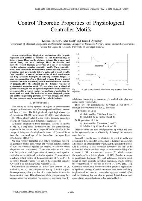 Pdf Control Theoretic Properties Of Physiological Controller Motifs