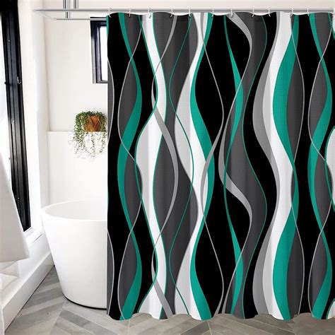 Gibelle Teal Shower Curtain Abstract Modern Black Grey Teal Bathroom Decor