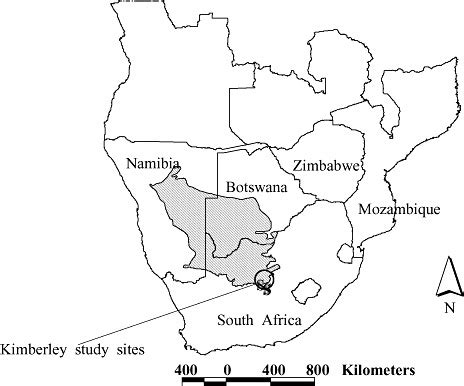 Map showing location of study sites, near Kimberley, South Africa. The ...