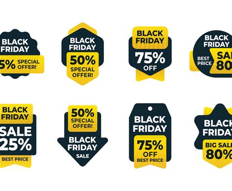 Black Friday Yellow Sticker Badge Sale Set Vector Art Graphics