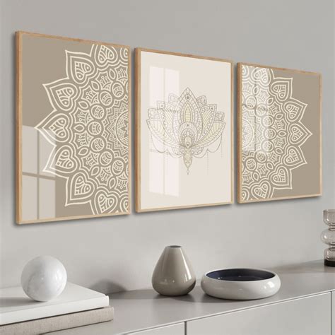 Kit 3 Quadros Decorativos Mandala Moderno Boho Para Quarto Sala Casa