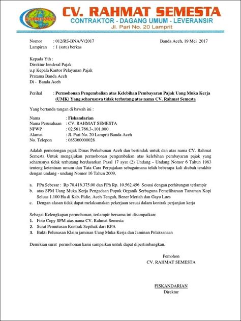 Contoh Surat Pepotongrmohonan Bukti Ke Perusahaan Pemotong Surat