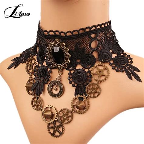 Collier Ras Du Cou En Dentelle Noire Sexy Gothique Cristal Cha Ne D