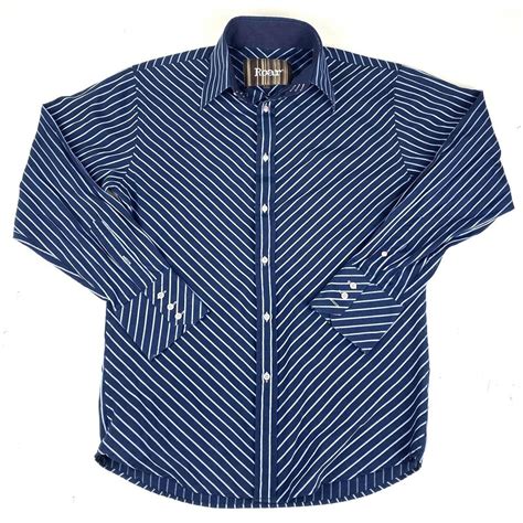 Roar Button Up Shirt Mens Medium Blue Striped Long Depop