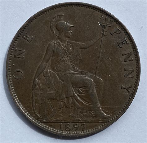 1897 Queen Victoria One Penny M J Hughes Coins