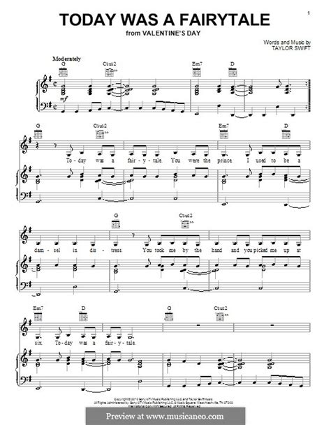 Today Was A Fairytale By T Swift Sheet Music On Musicaneo