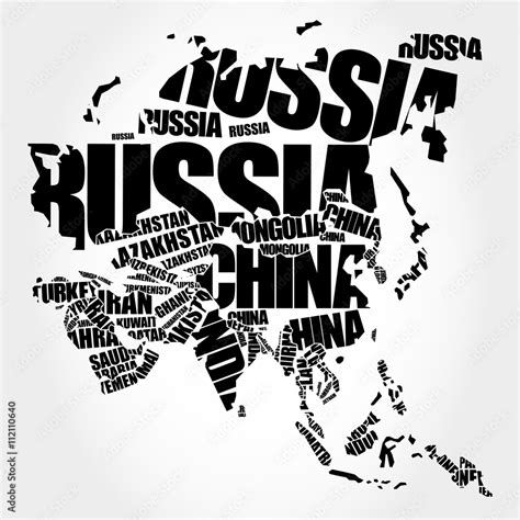 Asia Map in Typography word cloud concept, names of countries Stock ...