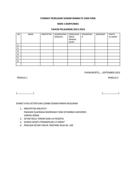 Format Penilaian Senam Irama P5 Dan P2ra Pdf