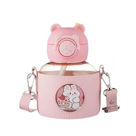 Kawaii Bouteille D Eau 700ML Gourde Enfant Avec Paille Un Ours Mignon