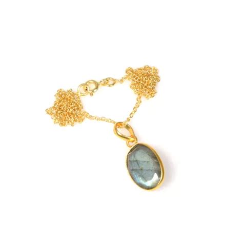 925 SOLID STERLING Silver 24CT Gold Overlay Cut Labradorite Chain