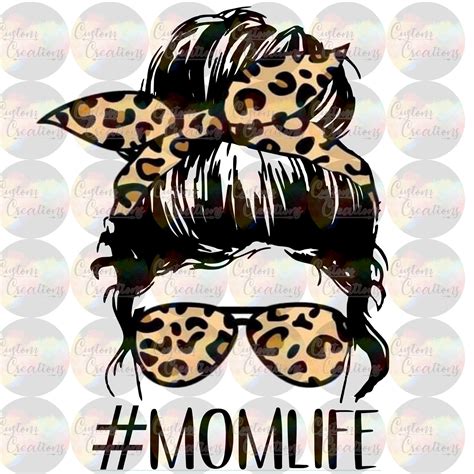 Mom Life Leopard Head Messy Bun Print Sublimation Transfer Etsy